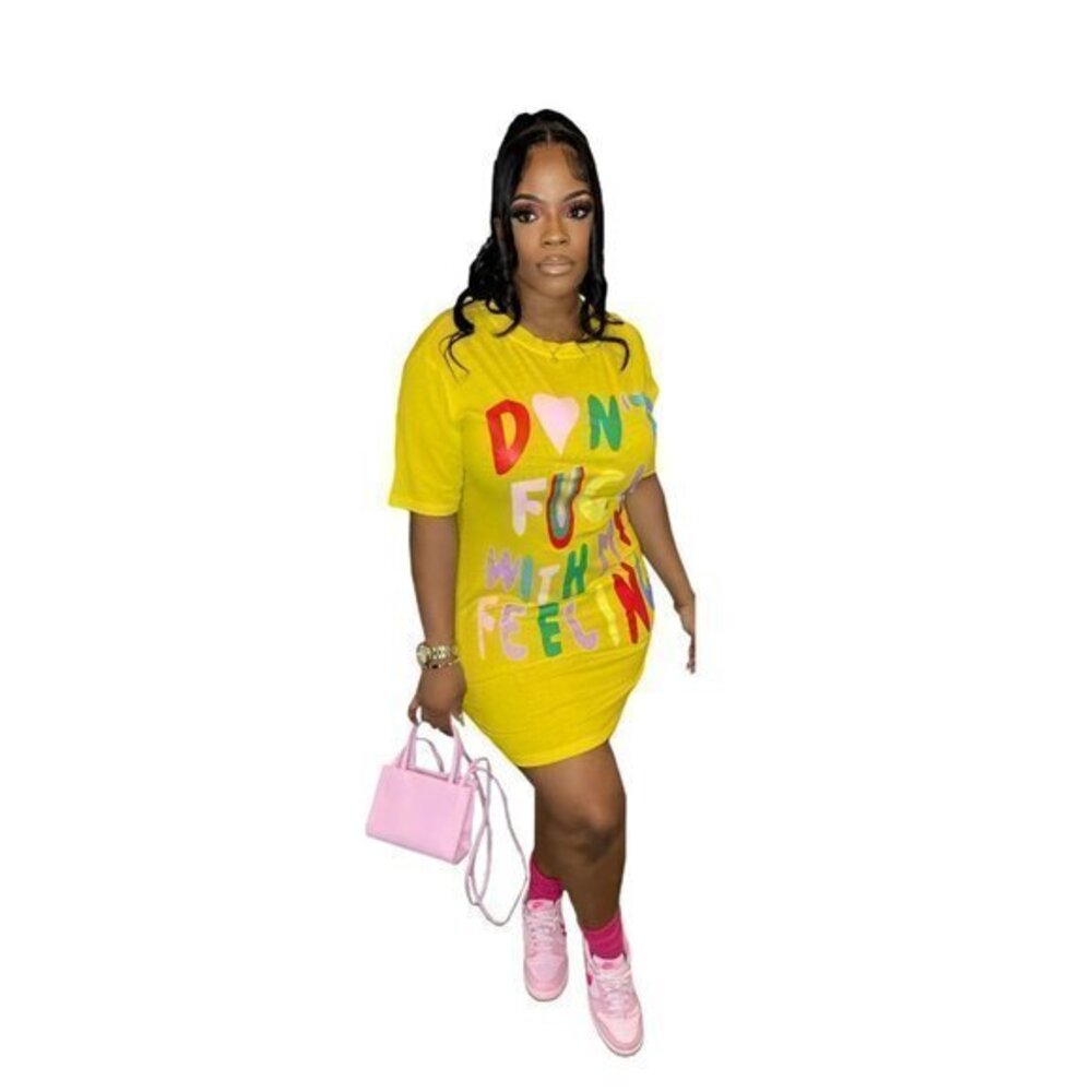Yellow Summer Streetwear Sexy Fashion‎  Mini Bodycon Dress Size XL RefI017-2